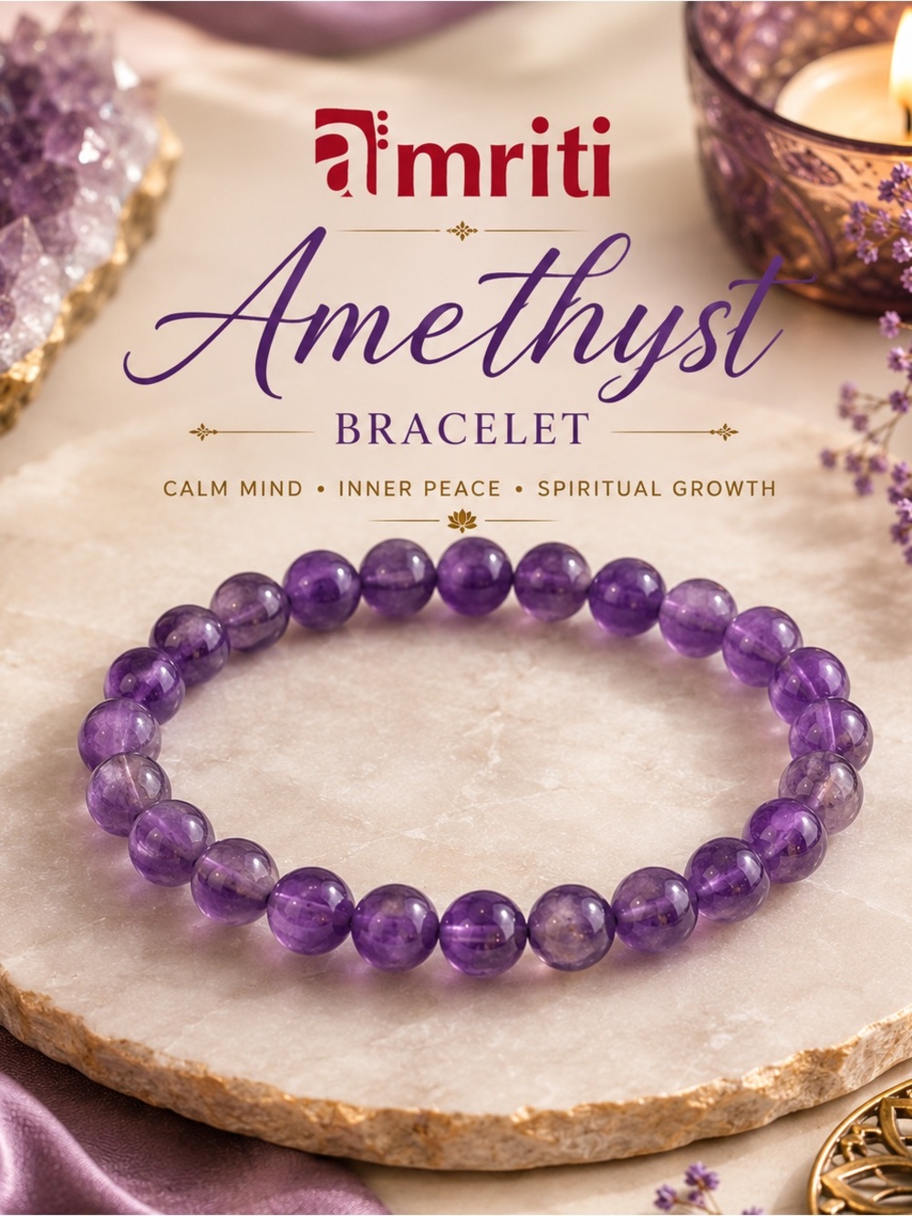 Amethyst Bracelet - Purple Healing Beaded Bracelet